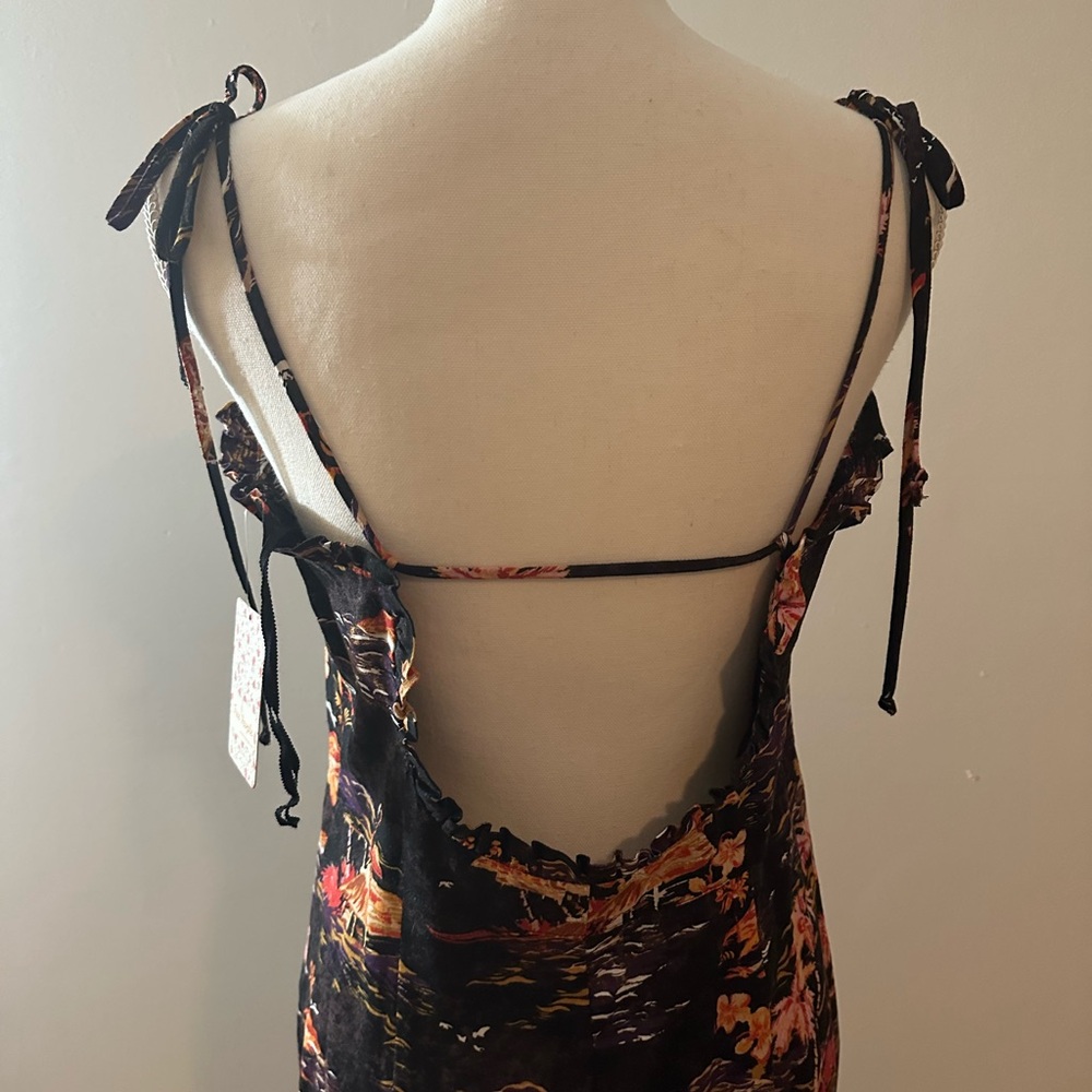 Free People Black Flamingo Paradise linen blend midi dress NWT size 12 - Picture 8 of 15